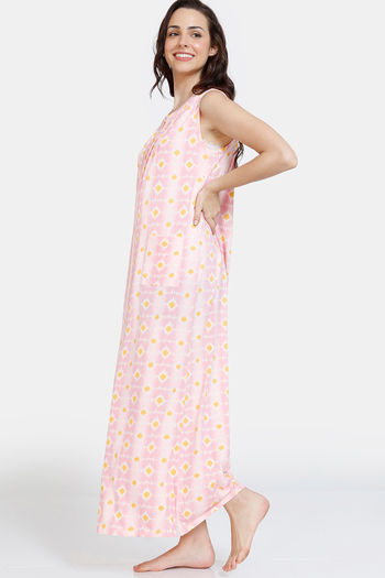 Buy Zivame Ikat Knit Cotton Full Length Nightdress Candy Pink at